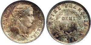 1/2 Franc Primo Impero francese (1804-1814) Argento Napoleone Bonaparte(1769 - 1821)