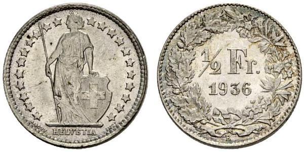 1/2 Franc Suiza Níquel/Cobre 