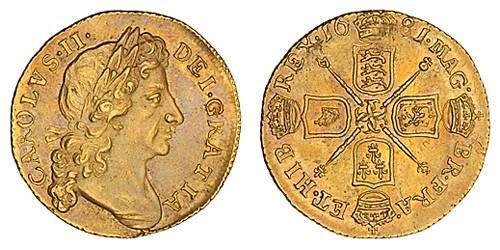 1/2 Guinea 英格兰王国 金 查理二世 (英格兰) (1630 - 1685)