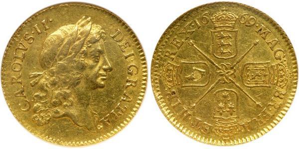 1/2 Guinea 英格兰王国 金 查理二世 (英格兰) (1630 - 1685)