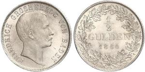1/2 Gulden Grand-duché de Bade (1806-1918) Argent Frédéric Ier de Bade (1826-1907) (1826 - 1907)