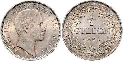 1/2 Gulden Grand-duché de Bade (1806-1918) Argent Frédéric Ier de Bade (1826-1907) (1826 - 1907)