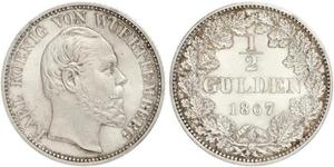 1/2 Gulden Royaume de Wurtemberg (1806-1918) Argent Charles Ier de Wurtemberg