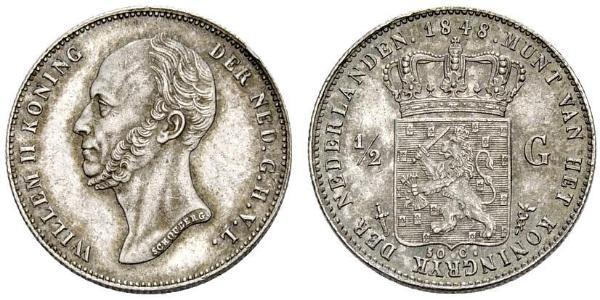 1/2 Gulden Royaume des Pays-Bas (1815 - ) Argent Guillaume II des Pays-Bas (1792 - 1849)