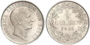 1/2 Gulden Grand Duchy of Baden (1806-1918) Argento Federico I di Baden (1826 - 1907)