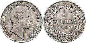 1/2 Gulden Grand Duchy of Baden (1806-1918) Argento Federico I di Baden (1826 - 1907)