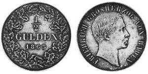 1/2 Gulden Grand Duchy of Baden (1806-1918) Argento Federico I di Baden (1826 - 1907)