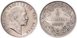 1/2 Gulden Grand Duchy of Baden (1806-1918) Argento Federico I di Baden (1826 - 1907)