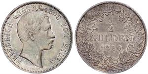 1/2 Gulden Grand Duchy of Baden (1806-1918) Argento Federico I di Baden (1826 - 1907)