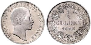 1/2 Gulden Grand Duchy of Baden (1806-1918) Argento Federico I di Baden (1826 - 1907)