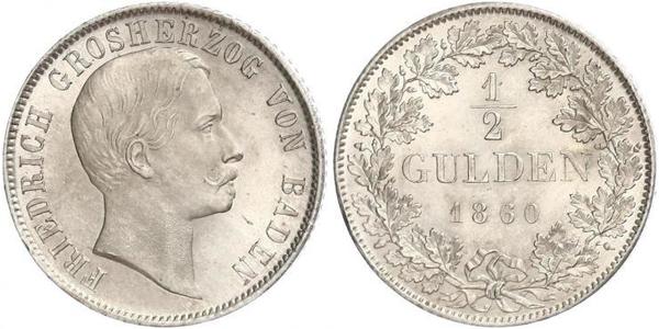 1/2 Gulden Grand Duchy of Baden (1806-1918) Argento Federico I di Baden (1826 - 1907)