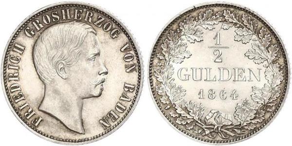 1/2 Gulden Grand Duchy of Baden (1806-1918) Argento Federico I di Baden (1826 - 1907)