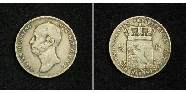 1/2 Gulden Regno dei Paesi Bassi (1815 - ) Argento Guglielmo II dei Paesi Bassi (1792 - 1849)