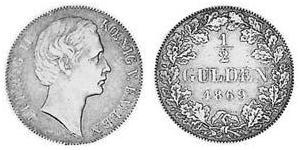 1/2 Gulden Regno di Baviera (1806 - 1918) Argento Ludovico II di Baviera(1845 – 1886)