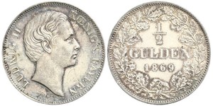 1/2 Gulden Regno di Baviera (1806 - 1918) Argento Ludovico II di Baviera(1845 – 1886)