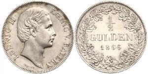 1/2 Gulden Regno di Baviera (1806 - 1918) Argento Ludovico II di Baviera(1845 – 1886)