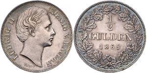 1/2 Gulden Regno di Baviera (1806 - 1918) Argento Ludovico II di Baviera(1845 – 1886)