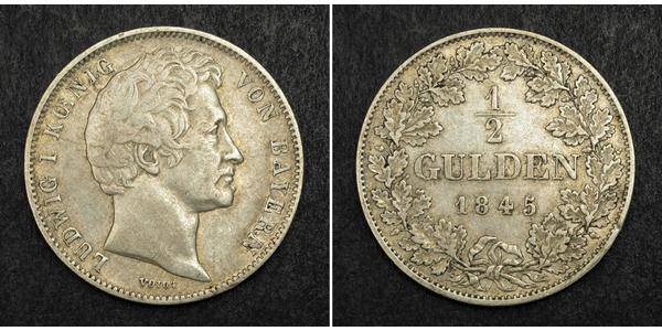 1/2 Gulden Regno di Baviera (1806 - 1918) Argento Ludovico I di Baviera (re)(1786 – 1868)