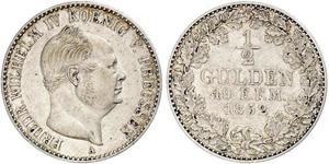 1/2 Gulden Regno di Prussia (1701-1918) Argento Federico Guglielmo IV di Prussia (1795 - 1861)