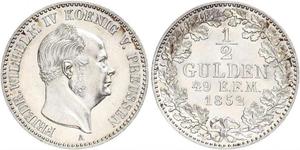 1/2 Gulden Regno di Prussia (1701-1918) Argento Federico Guglielmo IV di Prussia (1795 - 1861)