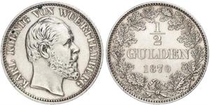 1/2 Gulden Regno di Württemberg (1806-1918) Argento Carlo di Württemberg