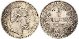 1/2 Gulden Regno di Württemberg (1806-1918) Argento Carlo di Württemberg