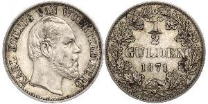 1/2 Gulden Regno di Württemberg (1806-1918) Argento Carlo di Württemberg