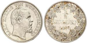 1/2 Gulden Regno di Württemberg (1806-1918) Argento Carlo di Württemberg