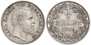 1/2 Gulden Regno di Württemberg (1806-1918) Argento Carlo di Württemberg