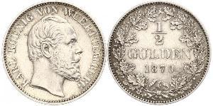 1/2 Gulden Regno di Württemberg (1806-1918) Argento Carlo di Württemberg