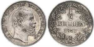 1/2 Gulden Regno di Württemberg (1806-1918) Argento Carlo di Württemberg