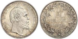 1/2 Gulden Regno di Württemberg (1806-1918) Argento Carlo di Württemberg