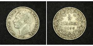 1/2 Gulden Regno di Württemberg (1806-1918) Argento Guglielmo I di Württemberg