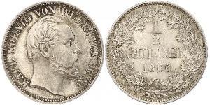 1/2 Gulden Regno di Württemberg (1806-1918) Argento Carlo di Württemberg