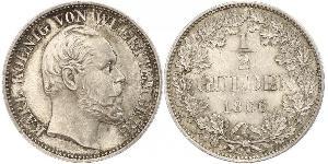 1/2 Gulden Regno di Württemberg (1806-1918) Argento Carlo di Württemberg