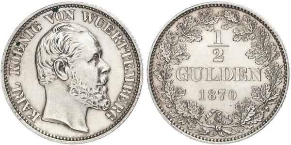 1/2 Gulden Regno di Württemberg (1806-1918) Argento Carlo di Württemberg