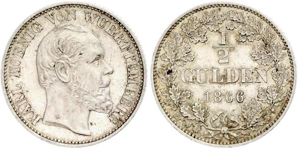 1/2 Gulden Regno di Württemberg (1806-1918) Argento Carlo di Württemberg