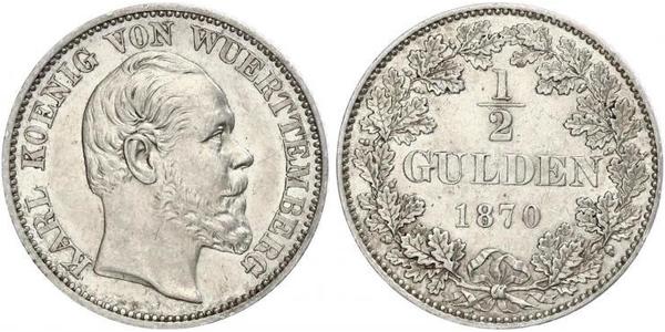 1/2 Gulden Regno di Württemberg (1806-1918) Argento Carlo di Württemberg