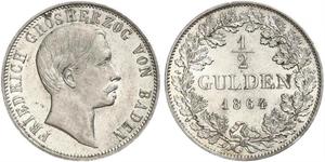 1/2 Gulden Gran Ducado de Baden (1806-1918) Plata Federico I de Baden (1826 - 1907)