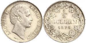 1/2 Gulden Reino de Baviera (1806 - 1918) Plata Luis II de Baviera(1845 – 1886)