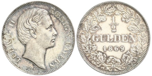 1/2 Gulden Reino de Baviera (1806 - 1918) Plata Luis II de Baviera(1845 – 1886)