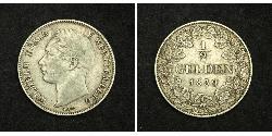 1/2 Gulden Reino de Wurtemberg (1806-1918) Plata Guillermo I de Wurtemberg