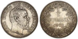 1/2 Gulden Reino de Wurtemberg (1806-1918) Plata Carlos I de Wurtemberg