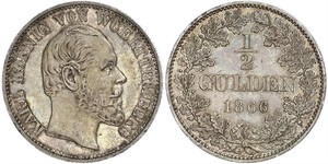 1/2 Gulden Reino de Wurtemberg (1806-1918) Plata Carlos I de Wurtemberg