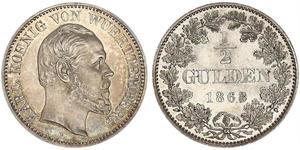 1/2 Gulden Reino de Wurtemberg (1806-1918) Plata Carlos I de Wurtemberg