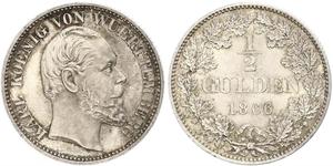 1/2 Gulden Reino de Wurtemberg (1806-1918) Plata Carlos I de Wurtemberg