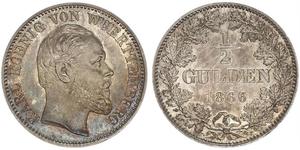 1/2 Gulden Reino de Wurtemberg (1806-1918) Plata Carlos I de Wurtemberg