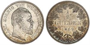 1/2 Gulden Reino de Wurtemberg (1806-1918) Plata Carlos I de Wurtemberg