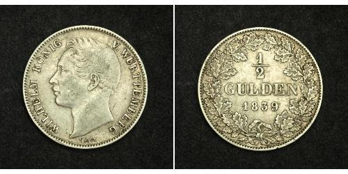 1/2 Gulden Reino de Wurtemberg (1806-1918) Plata Guillermo I de Wurtemberg