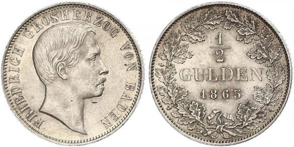 1/2 Gulden Grand Duchy of Baden (1806-1918) Silber Friedrich I. (Baden, Großherzog) (1826 - 1907)
